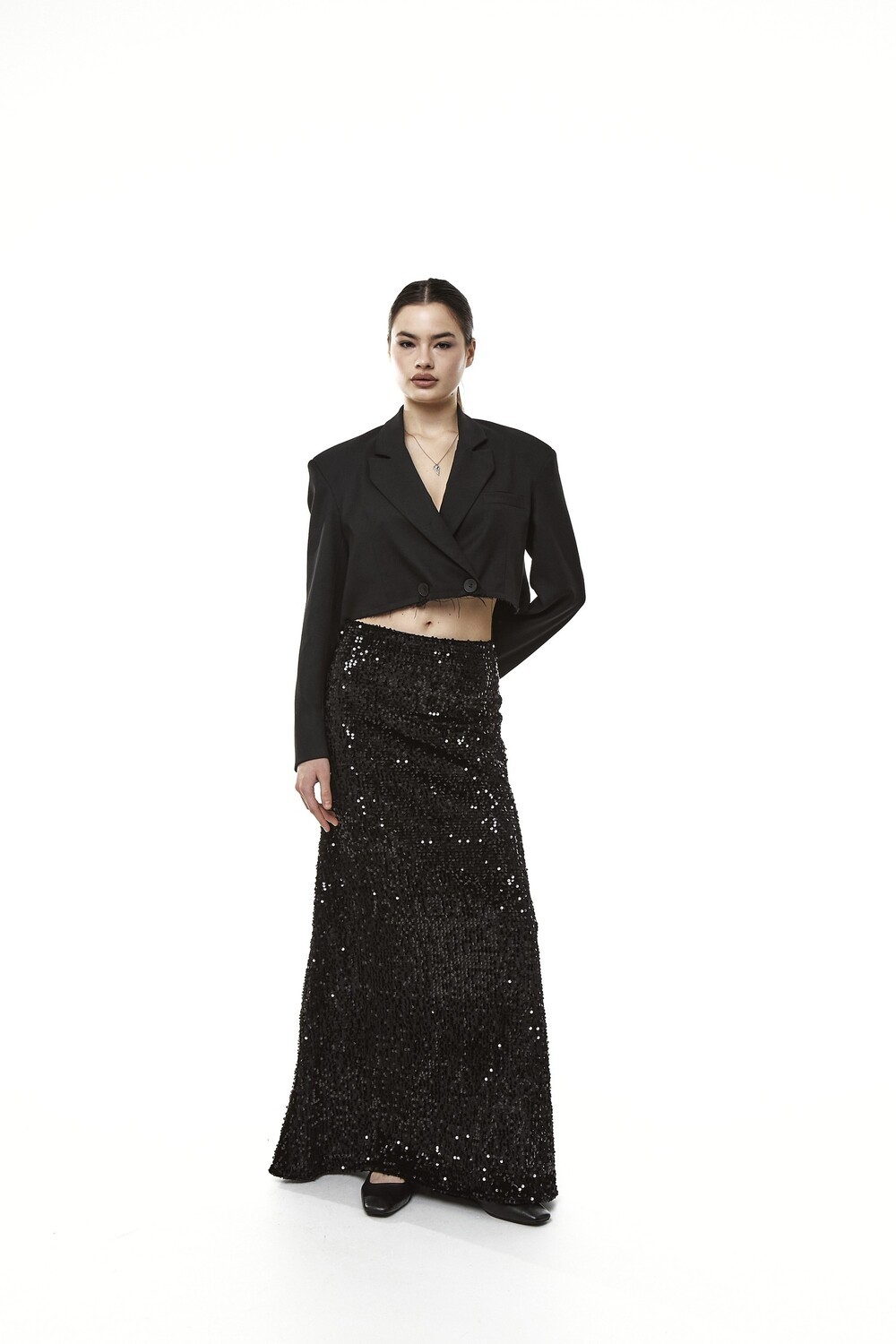 Maxi skirt with sequins black